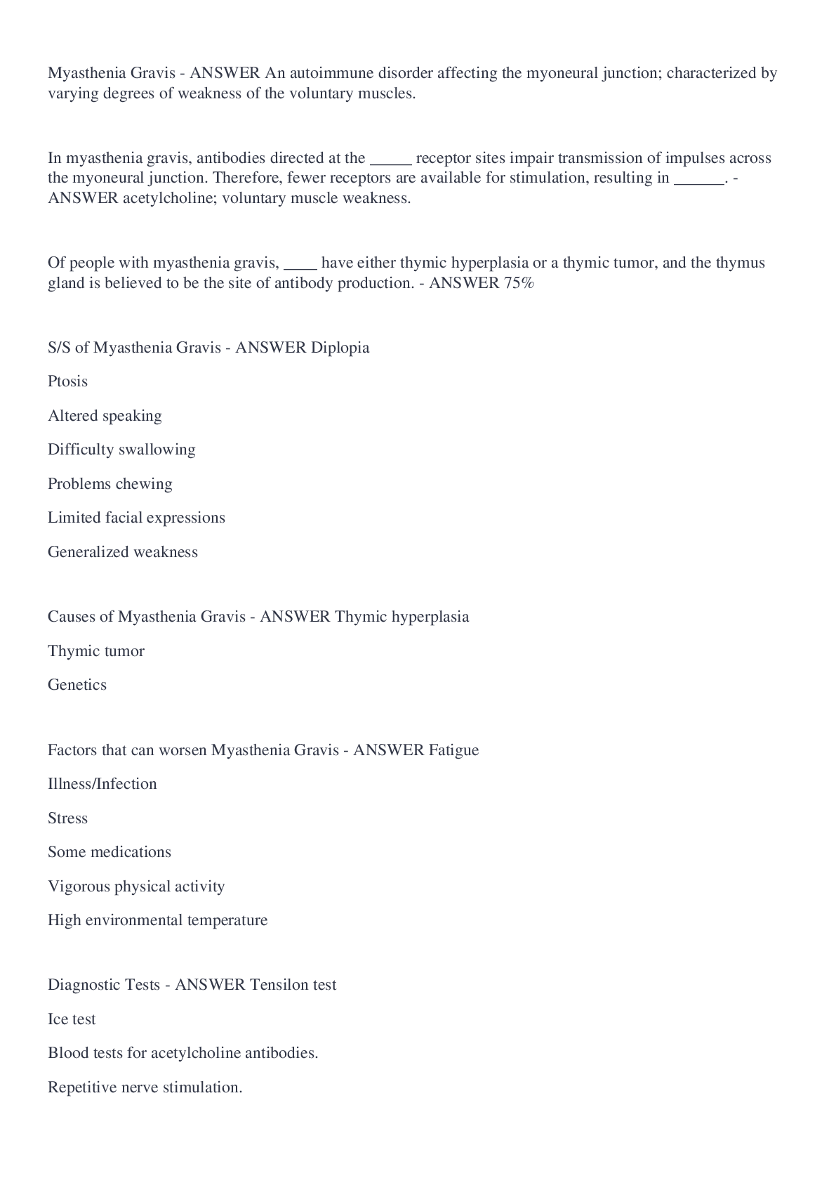 Preview of NRSG 3200 Unit 10 Myasthenia Gravis updated 2022